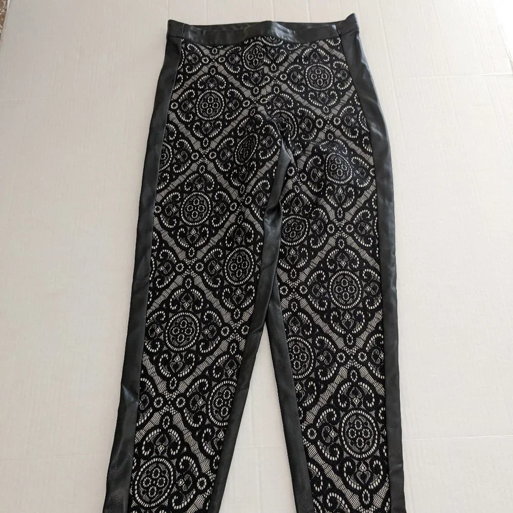 VENUS Women's Faux Leather  Lace Pants  Size 6  Black & White  NWOT